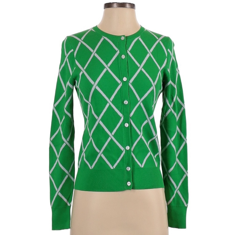 Ann Taylor Vibrant Green Cardigan with White Accents